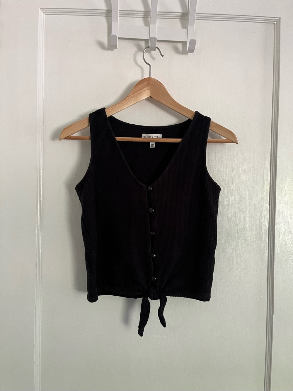 Madewell Black Button-Front Knit Tank with Front Tie